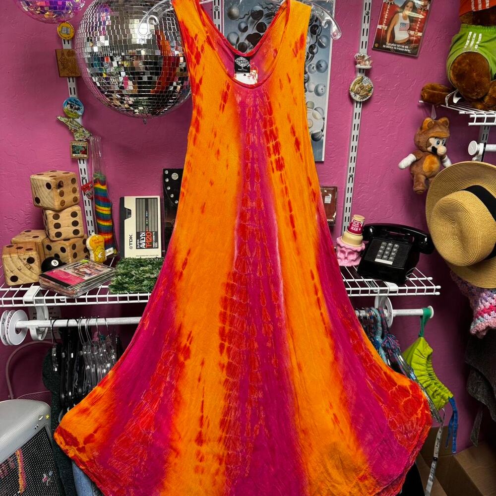 Orange and pink tie dye maxi